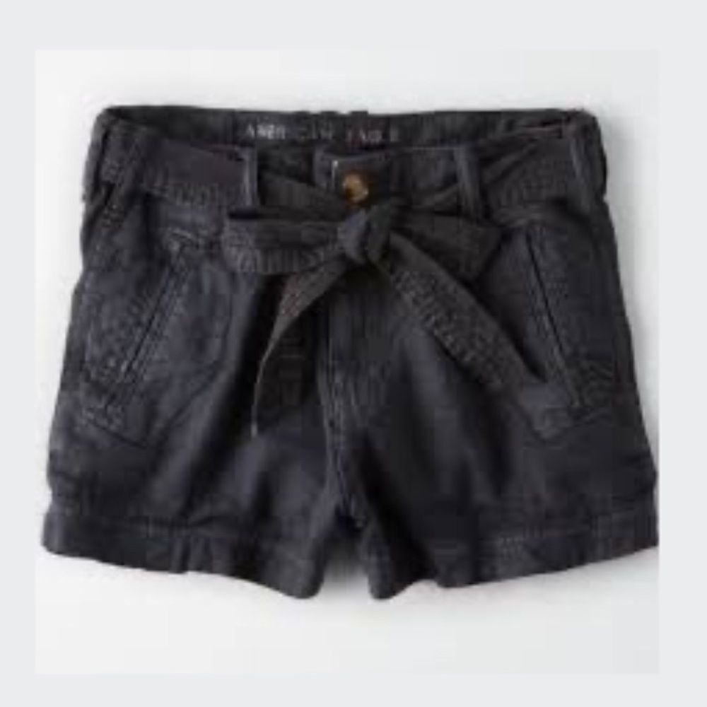 American Eagle Aerie Washed Out Look Black Paper Bag Belted Shorts Size 00